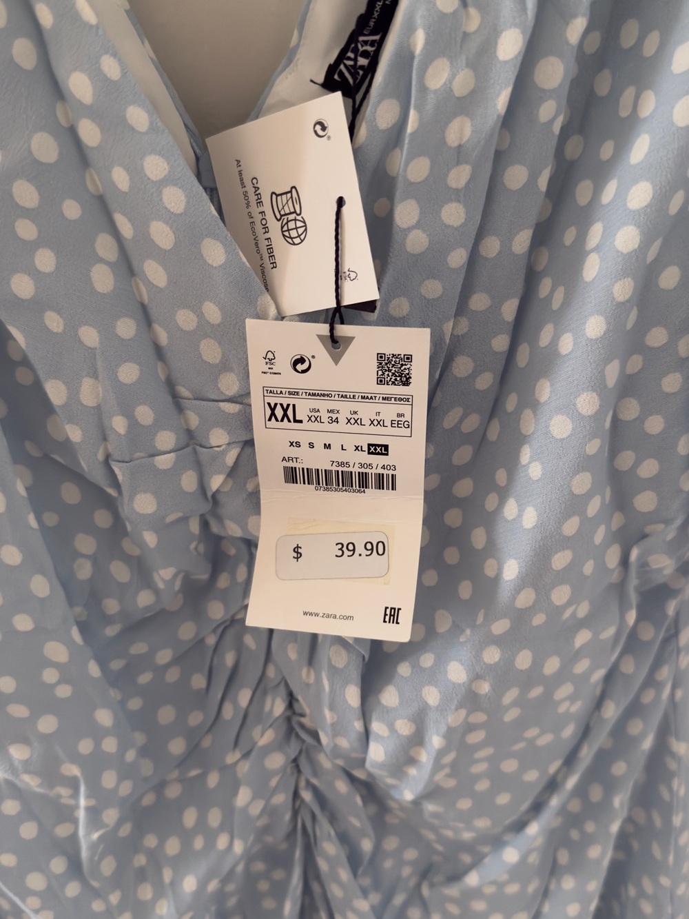 Zara Light Blue Polka Dot V-Neck Mini Dress - Picture 3 of 5